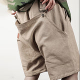 Hip Hop Solid Color Cargo Casual Shorts Multi Pockets Harajuku Retro Shorts Pants Male Streetwear  Ribbon Loose