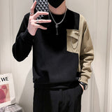 Foesce Stylish O-Neck Spliced Pockets Asymmetrical T-Shirt Men Clothing Spring New Oversized Casual Pullovers All-match Tee Shirt
