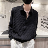 Summer Plaid Shirts Men Loose Long Sleeve Casual Shirt Black/white Single-breasted Social Party Tuxedo Blouse Men Clothing