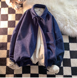 Foesce Solid Color Thicken Men Shirts Harajuku Casual Waffle Long Sleeve Male Blouses Turn-down Collar Autumn Winter Shirts