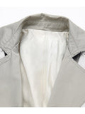 Women Gray Color-block Big Size Trench New Lapel Long Sleeve Loose Fit Windbreaker Fashion Tide Spring Autumn