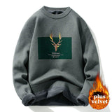 Foesce Autumn Vintage Sweaters Oversized Mens Knitted Sweater Men Deer Print Pullover Hip Hop Harajuku White Padded Velvet Sweater