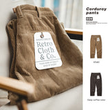 Foesce Maden Japanese Retro Loose Corduroy Pants Wide Leg Mid Waist Striped Velvet Straight Trousers Men's Winter Casual  Cargo Pants