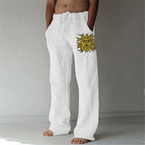 Men Baggy Cotton Linen Pants Casual Pocket Wide Leg Pant Full Length Drawstring Man Sport Pants Plus Size Loose Pants Streetwear