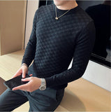 Foesce-Brand Clothing Men Autumn And Winter High Quality Knitting Sweater Male Slim Fit Plaid Pullover Tight Sweater With o-Neck