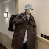 Winter Black Brown Woolen Coat Men Warm Fashion Casual Long Woolen Coat Men Korean Loose Oversized Trench Coat Mens Overcoat