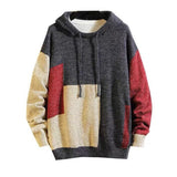 Autumn wear /men's witner fashion color block patchwork sweater loose fitknitted tops male hooded new