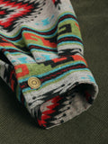 Fleece Lined Ethnic Aztec Printed Corduroy Shacket Women Drop Shoulder Button Up Shirt Jacket Autumn Casual Outerwear