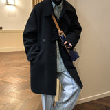 Winter Black Brown Woolen Coat Men Warm Fashion Casual Long Woolen Coat Men Korean Loose Oversized Trench Coat Mens Overcoat