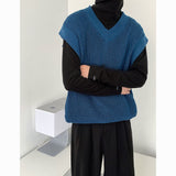 Black Blue Green V-neck Sweater Vest Men Fashion Casual Knit Pullover Men Korean Loose Jumper Vest Mens Knitted Sweater Vest