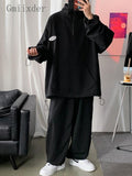 Sports Suit Men's Autumn Oversize Waffle Zip-up Sweatshirt + Solid Long Pants Two-piece Set Casual Handsome Boys Wear
