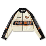 Dark Icon Embroidery Patchwork Motorcycle Jackets for Women Autumn Street Fashion Girl's Jacket