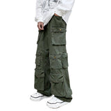 Stylish Men Cargo Pants Retro Men Mopping Pants Loose Relaxed Fit Buttons Pants  Dressing