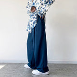 Vintage Blue Casual Suit Pant Men Fashion Loose Wide Leg Trousers Man Korean Streetwear Straight Suit Pants Male