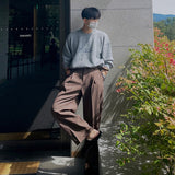 Foesce Round Neck Men's Sweater Autumn Winter Korean Loose Fashion Long Sleeved Knitting  Printing Male Pullover