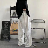 Foesce Retro Casual Straight Tube Wide Leg Pants Men's High Waist White Letter Printed Korean Loose Pants Autumn Winter Plush Pants