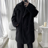 Winter Double Breasted Woolen Coat Men Warm Fashion Casual Long Woolen Coat Men Korean Loose Oversized Trench Coat Mens Overcoat
