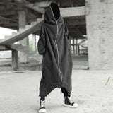 Men's Zipper Long Hooded Solid Color Personality Dark Style Full Body Sweatshirts Winter Warm Male Hip Hop Jacket Plus Size 5xl