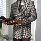 Woolen Blen Dplaid Retro Blazer Hombre Casual Men's Coat Slim Long Sleeve Belt Suit Blazers Chaqueta Invierno Hombre
