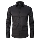 Spring and Autumn Elastic Shirt Men's Long Sleeve Large Luxury Business Casual Slim Solid Color Wrinkle Free Press