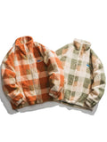 Una Reta Winter Men Coat Casual Lamb Wool Parka Furry Coat Streetwear Men Clothing New Hip Hop stand collar plaid Jackets