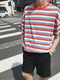 Hip Hop Striped T-shirt Men High Street Cec Harajuk Trend Short-sleeved Shirt Women Oversize Hong Kong Style Streetwear