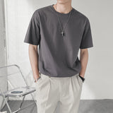 Korean Advanced Pure Cotton Solid Color Short Sleeve Retro T Shirt for Men Summer Trend Casual All-match T-Shirt Men