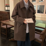 Winter Black Brown Woolen Coat Men Warm Fashion Casual Long Woolen Coat Men Korean Loose Oversized Trench Coat Mens Overcoat