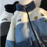Foesce New Fashion Stitching Polar Fleece Hoodie Women Casual Loose Winter Thickened Top Wool Lamb Fleece Jacket Winter Clothes Women