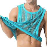 Men Tank Tops Sleeveless Undershirts Sexy Mesh Sheer Hollow Vest See Through Fishnet T Shirt Muscle Tee Singlet
