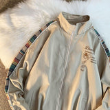 Foesce Preppy stitching techwear jacket men's designer vintage zipper coat spring autumn Hong Kong style cartoon print bomber jacket