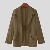 Men Blazer Solid Color Lapel Long Sleeve Streetwear One Button Fashion Casual Suits Hollow Out Irregular Coats Men
