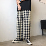 Foesce  Harajuku New Yellow Plaid Drawstring Men's Casual Pants Vintage Loose Straight Streetwear Male Pant Unisex Trousers