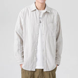 Temperament retro corduroy striped shirt men's spring and autumn style day casual long-sleeved shirt