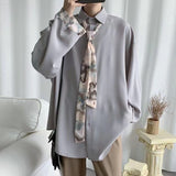 Foesce Men's Wear Shirt Handsome Clothes Suit Top With Men's Net Red Long Sleeves Shirts Give Tie Grey/black Color Shirts M-3XL