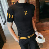 Foesce New Style Men Summer High Quality Business Short Sleeves Knitting Sweater/Man Slim Fit Turtleneck Knit Shirt Homme Clothing