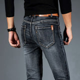 Spring Autumn Men's Smart Elastic Jeans Business Fashion Straight Regular Stretch Denim Trousers Men Jeans  28-40
