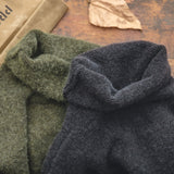 Maden Men's Vintage Warm Soft Mohair Turtleneck Sweater Green Grey Long Sleeve Sweater With Elbow Patch