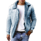 Men Plush Jacket Autumn and Winter Fashion Pure Color Warm Straight Jacket Men's Long Sleeve Zipper Turn-down Collar Jacket