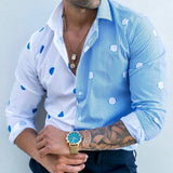 Foesce Men's Long Sleeve Shirts Striped Dot Print Hawaiian Shirt Spring Summer Fashion Trend Beach Tee Shirt Male Loose Blouse