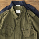 Foesce Vintage Field Jacket Men Army Green Lapel Multi-pocket Long Sleeve Tooling Jacket Spring Autumn Casual Cardigan Coat