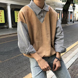 Foesce Pullovers Women Fake Two Piece Sweater Couple Autumn Retro Style Korean Chic Student Youth Y2K Spliced Loose-fitting Long Sleeve