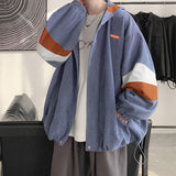 Autumn Contrast Color Corduroy Jacket Men New Trend Jacket Male Zip Up Hoodie Windbreaker