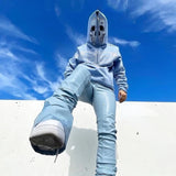 Goth Zip Up Hoodie Rhinestone Skeleton Grunge Oversized Sweatshirts Y2K Jackets Hoodies Men Streetwear Retro Sudaderas Pullover