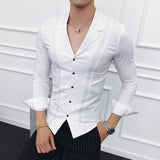 Foesce Brand Clothing Men High Quality Spring Long-Sleeved Shirts/Male V-neck Slim Fit Casual Business Shirts Plus Size S-4XL