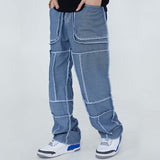 Streetwear Men's Jeans Reverse Patchwork Male Straight Denim Trousers Vintage Casual Pants Spring Stylish New