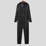 Men Pajamas Jumpsuits Velour Homewear Solid Hooded Long Sleeve Zipper Rompers Men Pockets Leisure Sleepwear S-5XL