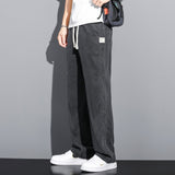 Summer New Soft Lyocell Fabric Men's Jeans Thin Loose Straight Pants Drawstring Elastic Waist Korean Trend Y2k Casual Trousers
