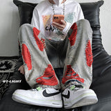 American High Street Men's Jeans Contrast Color Ripped Loose Fashion Denim Pants Hip Hop Male Brand Trousers
