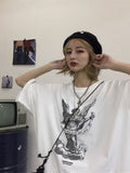 Korea Retro Shirt High Street Angel Letter Print Loose Short-sleeved T-shirt Couple Top Men and Women T-shirt Harajuku Wear